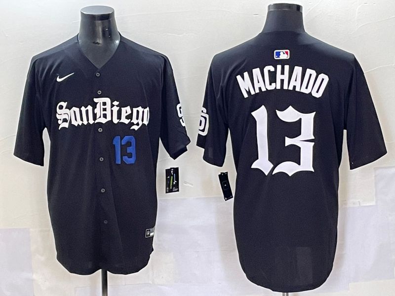 Men 2025 San Diego Padres #13 Machado Black Five generations Joint Name Nike MLB Jersey style 5